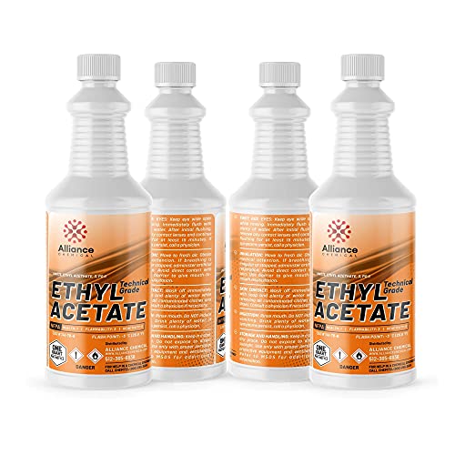 Ethyl Acetate - Technical Grade - 1 Gallon - (4) 32 FL Oz Bottles - Paints, Varnishes, Lacquers, Extraction, Cleaning, and Perfumes - Domestically Sourced - Made in America - Alliance Chemical
