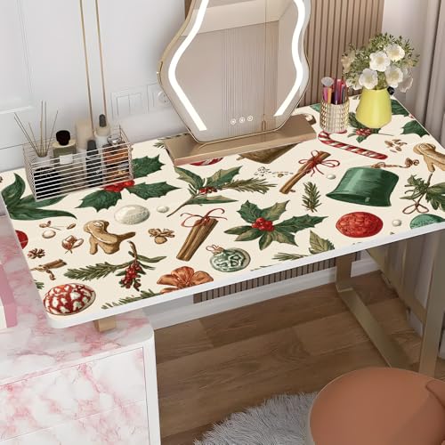 Image of Vintage Christmas Icons Desktop Sticker 39.37x23.62In, Hand Drawn Holiday Pattern Desk Decal, Easy Clean Table Surface Sticker, Cozy Home Office Decor