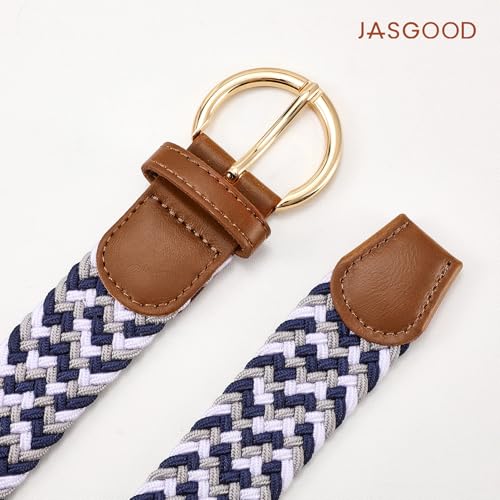 Image of JASGOOD Women Men Braided Woven Elastic Stretch Waist Belt Golf Canvas Fabric Casual Belt for Jeans Pants