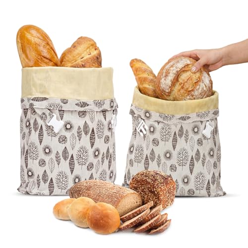 2 Sacs à Pain Réutilisables en Cire d'abeille, 43 × 33 cm Sacs de Conservation en Coton Enduit de Cire d'abeille Naturelle, Sacs à Pain en Lin avec Boucle...
