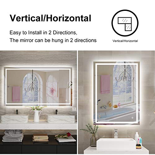 S'bagno 800 x 600mm Backlit LED Illuminated Bathroom Mirror and Additional Features - Bluetooth Speaker/Demister Heat Pad/Dimming Function/Sensor Touch switch- can be hung in 2 directions