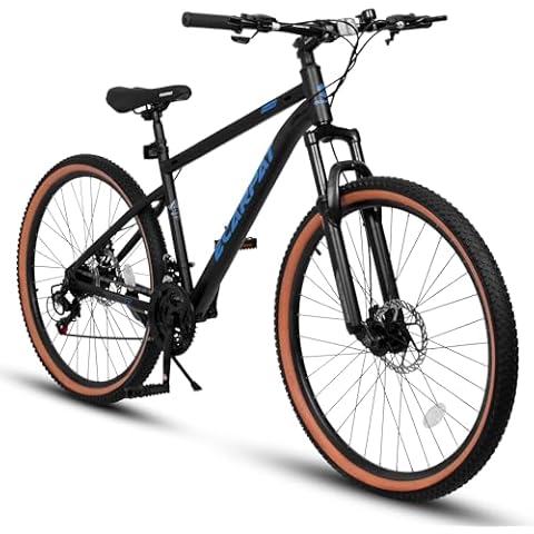 ECARPATEYE A24301 Ecarpat Mountain Bike 24 Inch Wheels, 21-Speed Mens Womens Trail Commuter City Mountain Bike, Carbon Steel Frame Disc Brakes Thumb Shifter Front Fork Bicycles (Black+Blue, 24 Inch) Cover