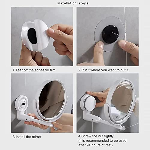 Image of Azelf Wall Mounted Folding Round Makeup Mirror | 360 Rotating Beauty Mirror with Adjustable Arm | Hole-Free Suction Cup Installation | 17.5cm Diameter | Dressing Mirror for Bathroom Vanity