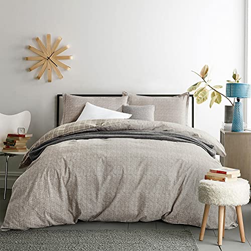 JUCFHY Duvet Cover King Size,Cotton Brown Duvet Cover Set with Zipper Closure, Ultra Soft and Easy Care, Simple and Luxurious Pattern, 3 Piece (1 Duvet Cover,2 Pillow Shams)