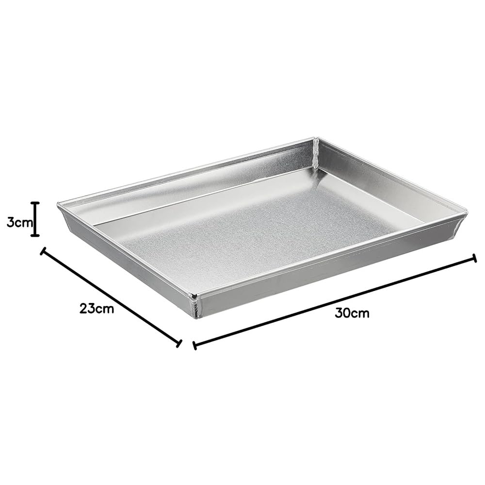 Set 2 Teglie per forno Rettangolare Pizza Lasagna Arrosti Professionale 30x23x3 cm in Alluminio Puro 99,5% Made in Italy Alta Conducibilità Termica Ideale in Cucina Casalinga e Ristorazione