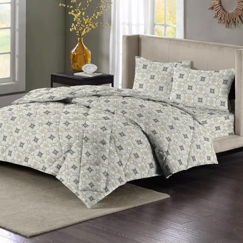 Image of HOMEKART 220 GSM Microfiber 4-Piece Comforter Bedding Set for Double Bed | King Size AC Comforter with Flat Bedsheet (90x100 Inch) & 2 Pillow Covers | Soft, Lightweight & All-Season | Silver