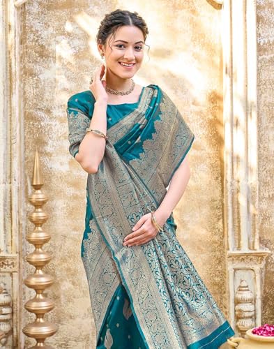 Image of SIRIL Women's Silk Jacquard Banarasi Saree With Unstitched Blouse Piece