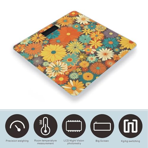 Báscula digital para baño con patrón floral y vidrio templado miniatura 3