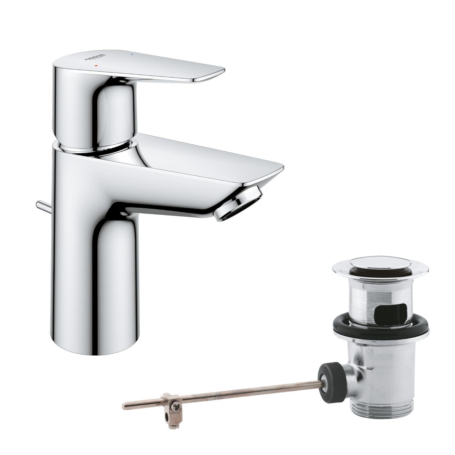 GROHE QUICKFIX Start Edge, Miscelatore monocomando per lavabo, Taglia S, con tecnologia GROHE Water Saving, Cromo, 24196001