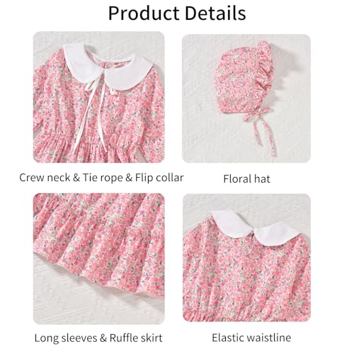 Girls Colonial Halloween Dress Floral Prairie Pioneer Long Sleeve Dresses with Hat Apron 1800s Pilgrim Dress3