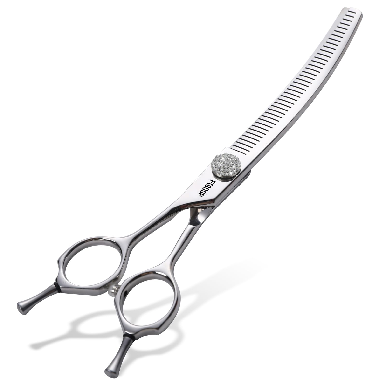FOGOSP Professional Left Handed Curved Comb Thinner Dog Grooming Scissors 7.0'' Curved Thinning Shears for Dogs Pet 56 Teeth 50% Thinning Rate Japan VG10 Sharp and Durable — image 1