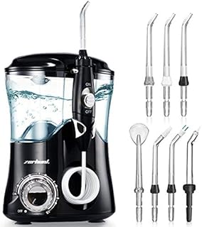 Dental Water Flosser Teeth Cleaner - Zerhunt High Frequency Pulsed Water Flosser Electric Oral Irrigator with 7 Interchangeable Nozzles for Braces, Implants, Bridges, 600ML Large Capacity Black