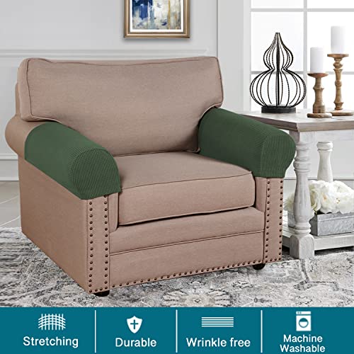 Turquoize TQBLG2-ARMREST-BRONZEGREEN Stretch Armrest Covers For Chairs And Sofas Couch Arm Covers For Sofa Spandex Jacquard Armrest Covers Anti-Slip Furniture Protector Armchair Slipcovers thumb #1