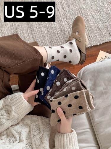 Polka Dots Socks Warm Wool Socks for Women Cozy Thick Crew Winter Sock 6 Pairs High Ankle2