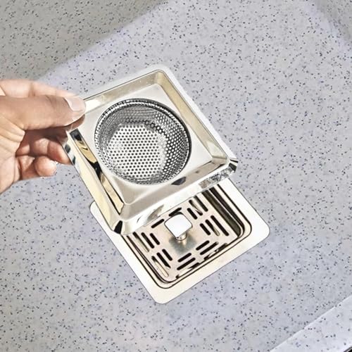 Image of Square Stainless Steel Kitchen Strainer, Sink Jali, Drain Filter, Wide Rim Anti Clogging Mesh Drain Filter Vegetable Hair Catcher Drain Cover, 11.5 cm , 11.5 cm