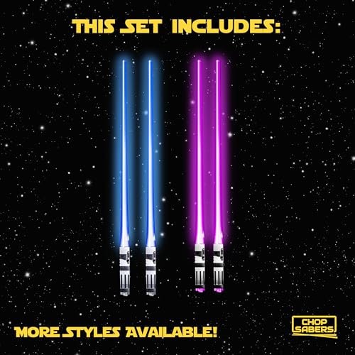 Image of Chop Sabers Light Up LightSaber Chopsticks Set, 2 Pairs, Red & Purple