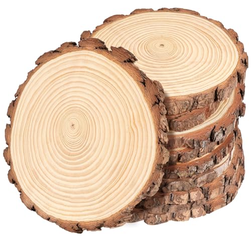 10 Stück Holzscheiben ohne Loch set, 14-15cm Unbehandeltes Baumscheiben, Holz Log Scheiben Groß, Natürliche Runde Holzkreise für DIY Basteln Hochzeit Haus Dekoration