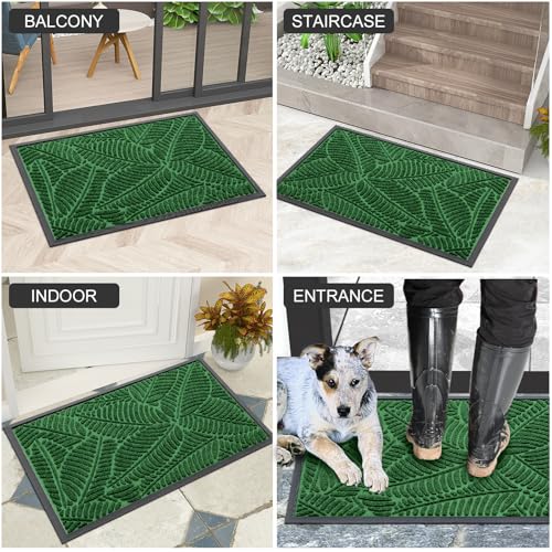 Colorxy Waterproof Doormat, Sturdy Natural Rubber Front Indoor Mat, Non Slip Low Profile Indoor Outdoor Door Mats, Stain and Fade Resistant Floor Mat, Easy Clean Patio Entrance Mat, 36''x24'', Green