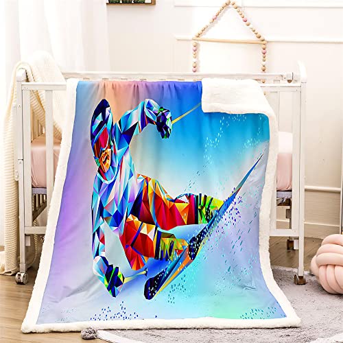 Highdi Couverture Polaire Imprimé de Sport, Chaudes Moelleuse Couverture de Canapé 3D Couvre-Lit en Peluche Couverture pour Adultes et Enfants (100x150cm,Ski Alpin)