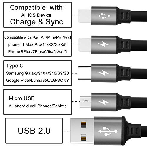 Asicen ASICEN-4WAY-CAB-001 2Pack Multi Charging Cable, 4 In 1 5Ft Retractable Iphone Charger Cable, Multi Charging Cord, Retractable Usb Cable thumb #1