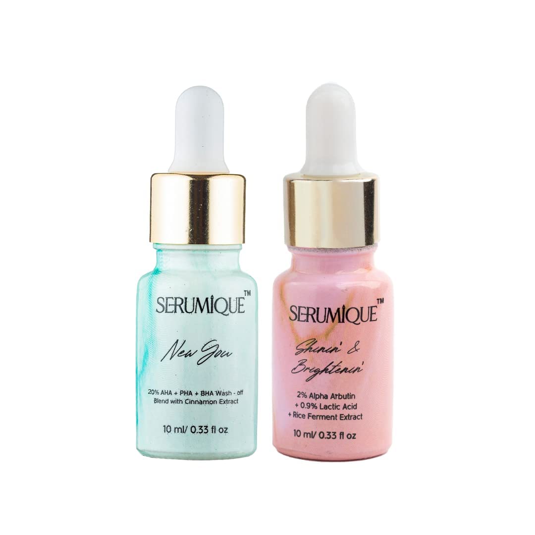 Serumique Brightening Combo Mini | Reduce Pigmentation, Dullness & Dark Spots | 2% Alpha Arbutin & 14.5% AHA + 1.5% BHA + 4% PHA Exfoliator | for Dull Skin | 20ml (Pack of 2)…