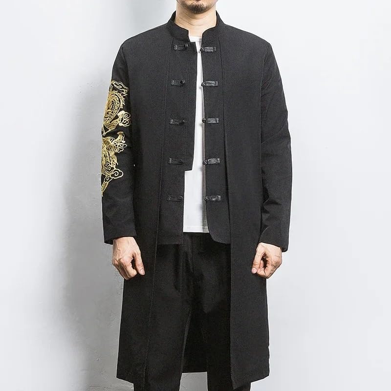 Men Loose Vintage Trench Coat Men Fake Two Pieces Cardigan Kimono Coat Mens Long Chinese Style Windbreaker3