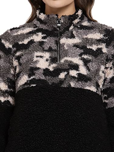 Image of Juelle Women Textured Black High Neck Fleece Sweatshirt