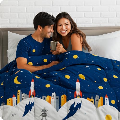 Image of Anjali Overseas 200 GSM 400 TC Kids Glace Cotton Reversible Cartoon Printed Double Bed King Size Comforter with Matching Bedsheet 90 * 100 with 2 Pillow Covers Set of 4 Pieces. Multi C
