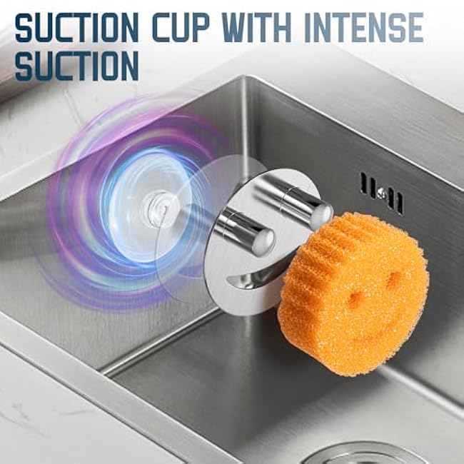 Stainless Steel Smiley Face Dish Sponge Holder, Silver Sink Caddy Organizer Storage with Suction Cup for Kitchen, Rv Apartment Kitchen Accessories Decor Scrubber 0.78 Thickness-Silver