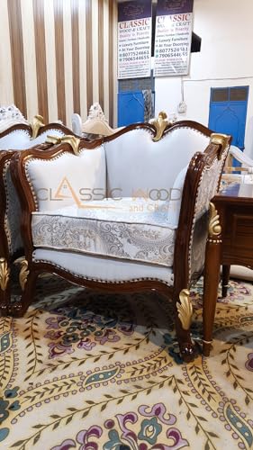 Image of Classic Wood & Craft Italian 7-seater Sofa Set | Teak Wood (3+2+1+1) Sofa Center Table | Victorian Style Hand-carved Wooden Sofa Set | Walnut Finish | Elegant Living Room Sofa Set I Furniture For Home