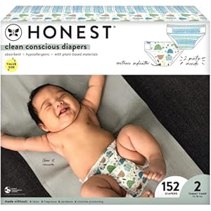 Front image on box of The Honest Company Clean Conscious Diapers - Turtle Time + Dots & Dashes. Size 2.