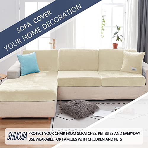 SHUOJIA Sofa Seat Cushion Covers, Stretch Velvet Sofa Cover, Non-Slip Couch Cushion Covers Replacement for Individual Cushion,with Elastic Fabric,Machine Washable (Cream Color,Backrest Cover) - Image 3