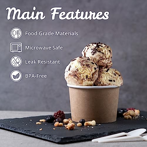 Image of MATICAN Paper Ice Cream Cups - 50-Count 9-Oz Disposable Dessert Bowls for Hot or Cold Food, 9-Ounce Party Supplies Treat Cups for Sundae, Frozen Yogurt, Soup, Brown