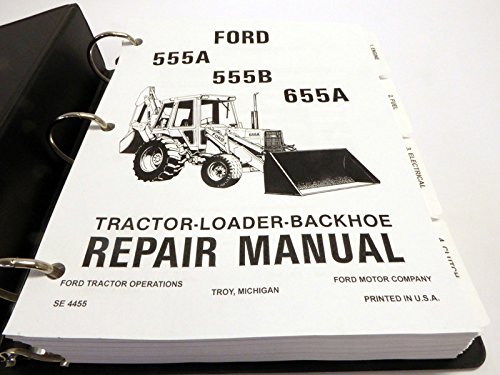 Close-up of the manual's title page with a Ford tractor-loader-backhoe illustration