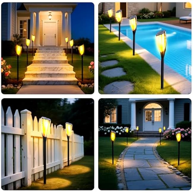 Solar Flame Lights Outdoor¡ª Torch Lights with Flickering Flame, Waterproof Landscape Garden Pathway Light, Solar Torches for Outside Patio Pathway Yard Decorations (4 Pack)