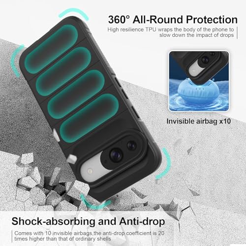 Image of ShieldTech AirGuard Series Back Cover Case for Google Pixel 9 Pro | Microfiber Lining | Airbag Cushion Drop Protection | Shockproof Silicone Cover Case | Anti Slip Grip - Black for Google Pixel 9 Pro