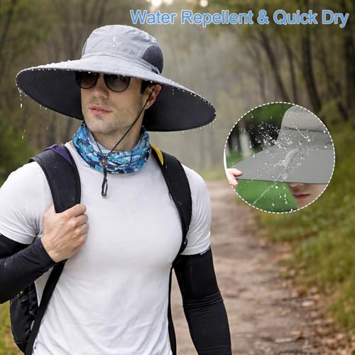 Image of HUAMULAN Wide Brim Sun Hats Men and Women Bucket Safari Fishing Hat for Hiking Garden Lawn Work Camping Outdoor