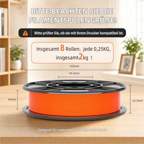 Image of 3DHoJor Basic PLA 3D Printer Filament Bundle, Multicolor Filament 1.75mm, Vacuum Packed, 0.25kg*8 Pack, 2kg Total, White+RGB RED+Orange+Yellow+Green+Sky Blue+Blue+Pink