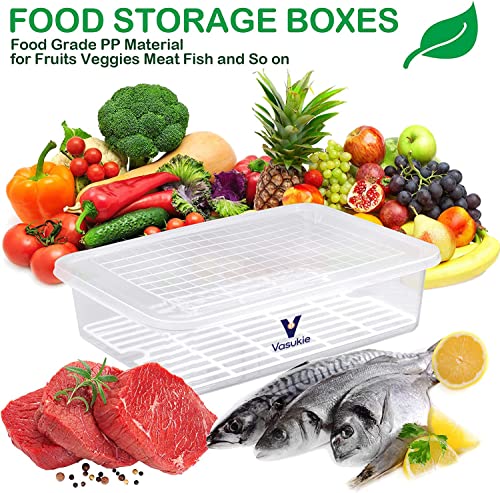 Image of Vasukie Fridge Storage Boxes with Removable Drain Plate, Egg Tray & Lid, Stackable Fridge Organizer, Fridge Containers To Keep Fruits, Vegetables, Meat, Fish, Egg Fresh and Dry (Pack Of 2)