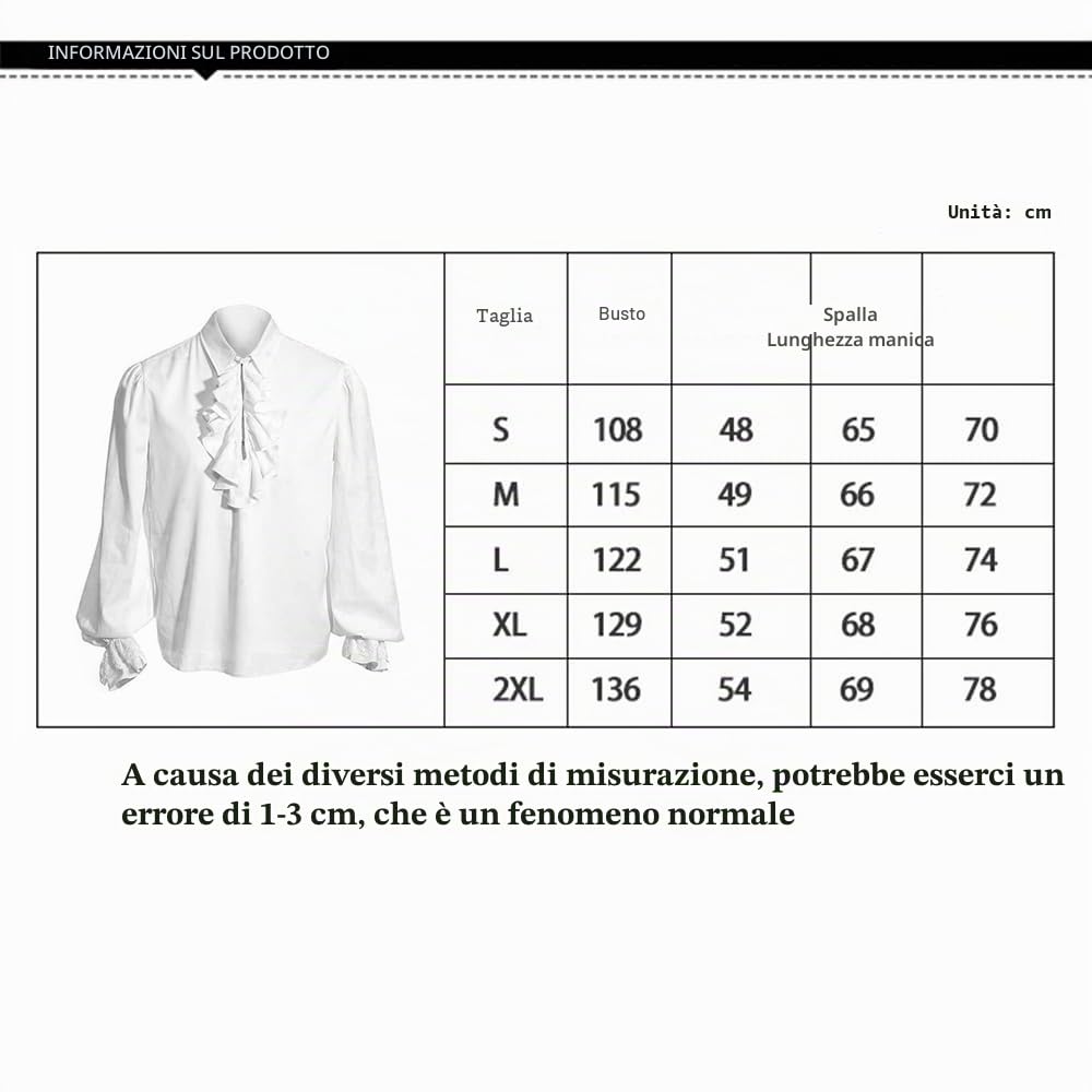 Feynman Camicia Uomo Medioevale Pirata - Stile Gotico Steampunk con Colletto a Punta e Maniche Lunghe, Costume Rinascimentale per Halloween, Carnevale, Cosplay