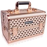 SHANY Premier Fantasy Professional Makeup Train Case Cosmetic Box Portable Makeup Case Organizer Jewelry storage with Locks, 3 Trays,Makeup Brush Holder and Cosmetics Mirror - Rose Gold