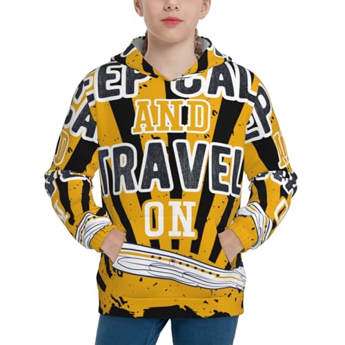 Keep Calm and Travel On Kids Pullover Hoodies Boys Sweatshirts Girls Athletic Clothes with Pocket
