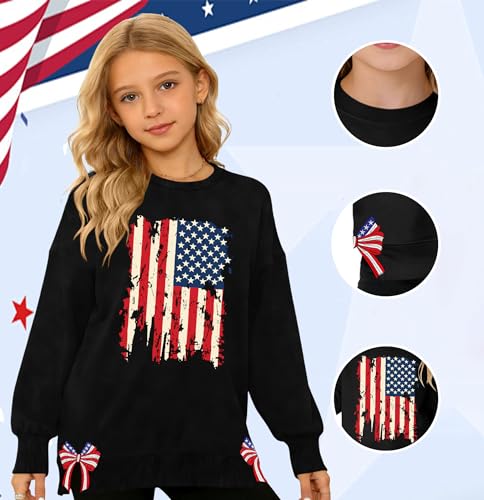 Image of Ithalt Kids USA Sweatshirt Boys Girls 4th of July Shirt American Patriotic Pullover with Embroidered Side Slits 5-14y