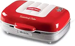 Ariete 1972, Sanduicheira Retrô Vermelha - Party Time, Multifuncional Com 3 tipos de placas antiaderentes, 700 Watt - 127V