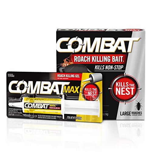 Combat Max Roach Killing Gel for Indoor and Outdoor Use, 1 Syringe, 2.1 Ounces and Combat Roach Killing Bait, Large Roach Bait Station, 8 Count (780059/41913) Combat Max Roach Killing Gel for Indoor and Outdoor Use, 1 Syringe, 2.1 Ounces and Combat Roach Killing Bait, Large Roach Bait Station, 8 Count (780059/41913)