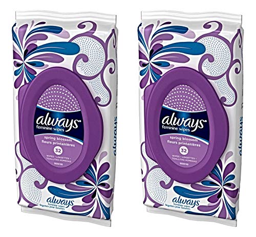 Always Feminine Wipes, Spring Blossom, 32 Wipes (Pack of 2)