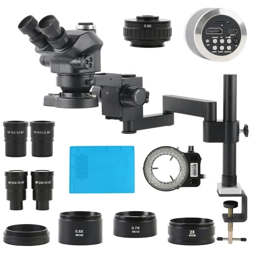 Microscope 3.5X-200X Zoom Stereo Trinocular Microscope Clamp Folding Extension Type Base +48MP 55MP 4K 2K HDMI USB VGA Digital Video Camera(48MP 4K HDMI Type-c)