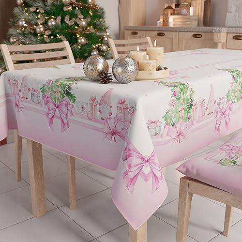 PETTI Artigiani Italiani - Tovaglia Natalizia Antimacchia Rettangolare Copritavolo Natalizio Cucina Disegno Gnomo Rosa X14 Posti (140x300 cm) 100% Made in Italy