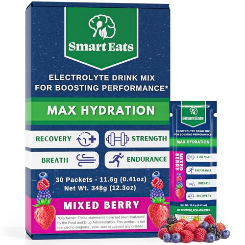 Smart Eats Electrolyte Powder - 1,690mg Electrolytes, 9 Essential Minerals & Vitamins, 5 Antioxidants, Rapid & Energizing Hydration, Designed by Doctors, <1 Gram Sugar, Sour Berry Flavor - 30 Packets