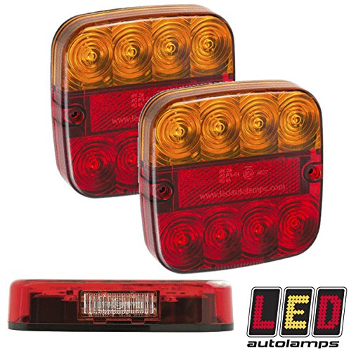 Pair of 12v LED Rear Trailer Lights *3 YR WNTY* 2 Built in Number Plate LEDs